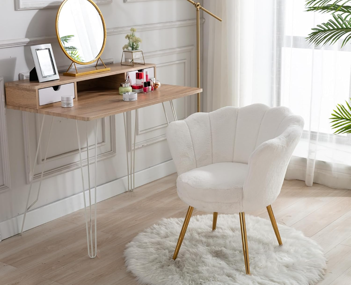 Ya-Home Chaise d'appoint rembourrée avec pieds dorés, chaise de coin moderne en forme de pétale pour salon/chambre