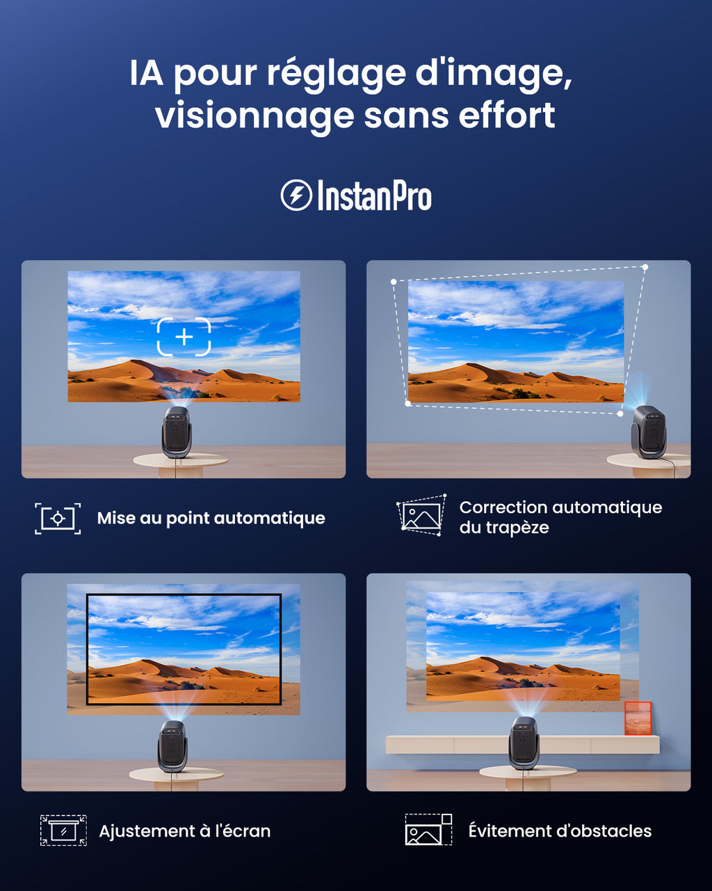 Dangbei N2 mini Projecteur portable intelligent 1080 P avec Wi-Fi et Bluetooth, Sous licence officielle Netflix, Audio Dolby, Mise au point automatique, Correction automatique du trapèze, Évitement d’obstacles