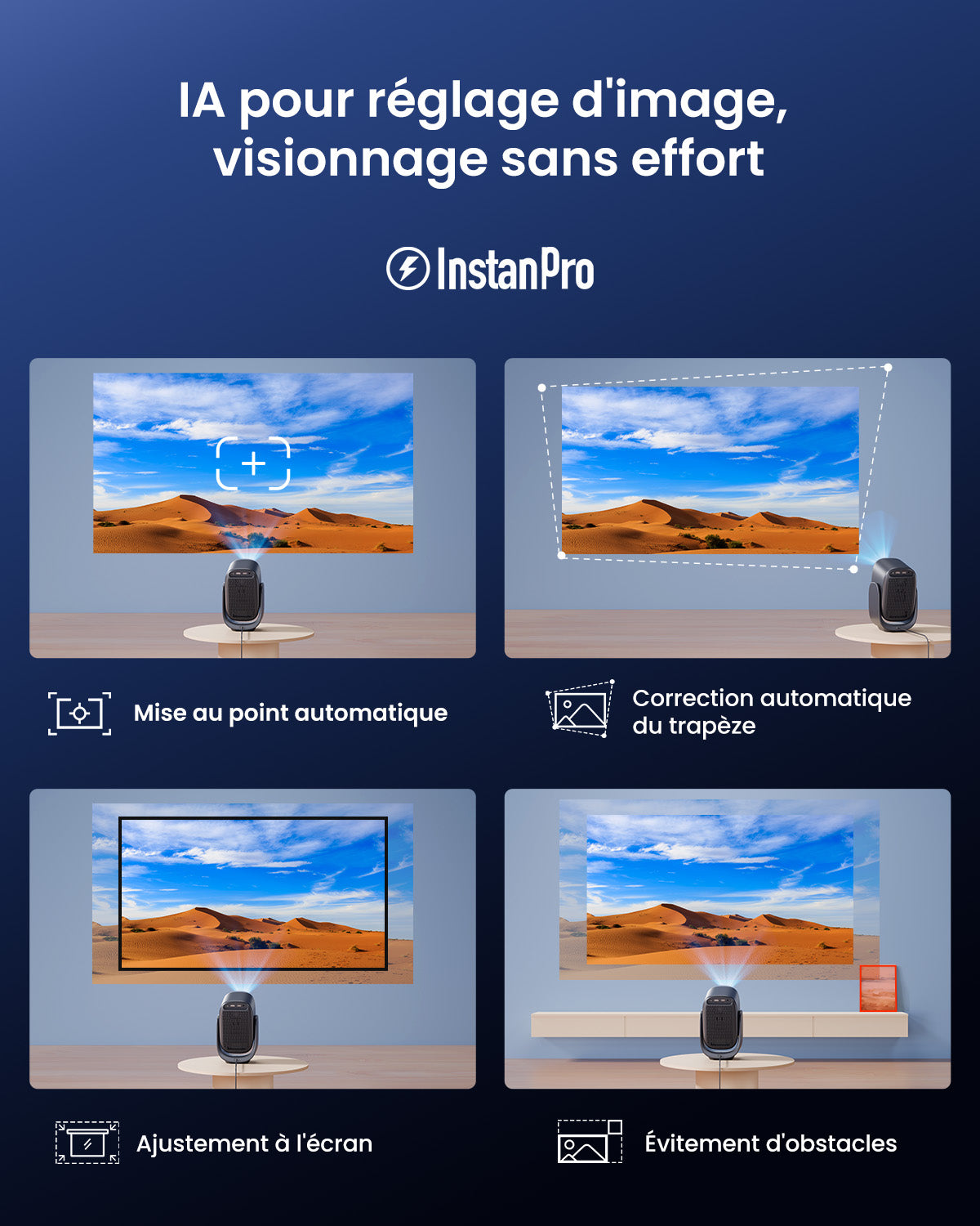 Dangbei N2 mini Projecteur portable intelligent 1080 P avec Wi-Fi et Bluetooth, Sous licence officielle Netflix, Audio Dolby, Mise au point automatique, Correction automatique du trapèze, Évitement d’obstacles