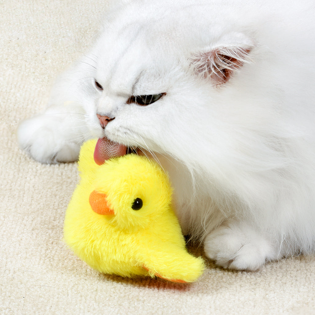 Petgravity Jouet interactif en peluche pour chat, Canard à ailes battantes, Lot de 1, Rechargeable USB-C, Contient de l’herbe à chat, Jouet couineur, Jouet de chasse