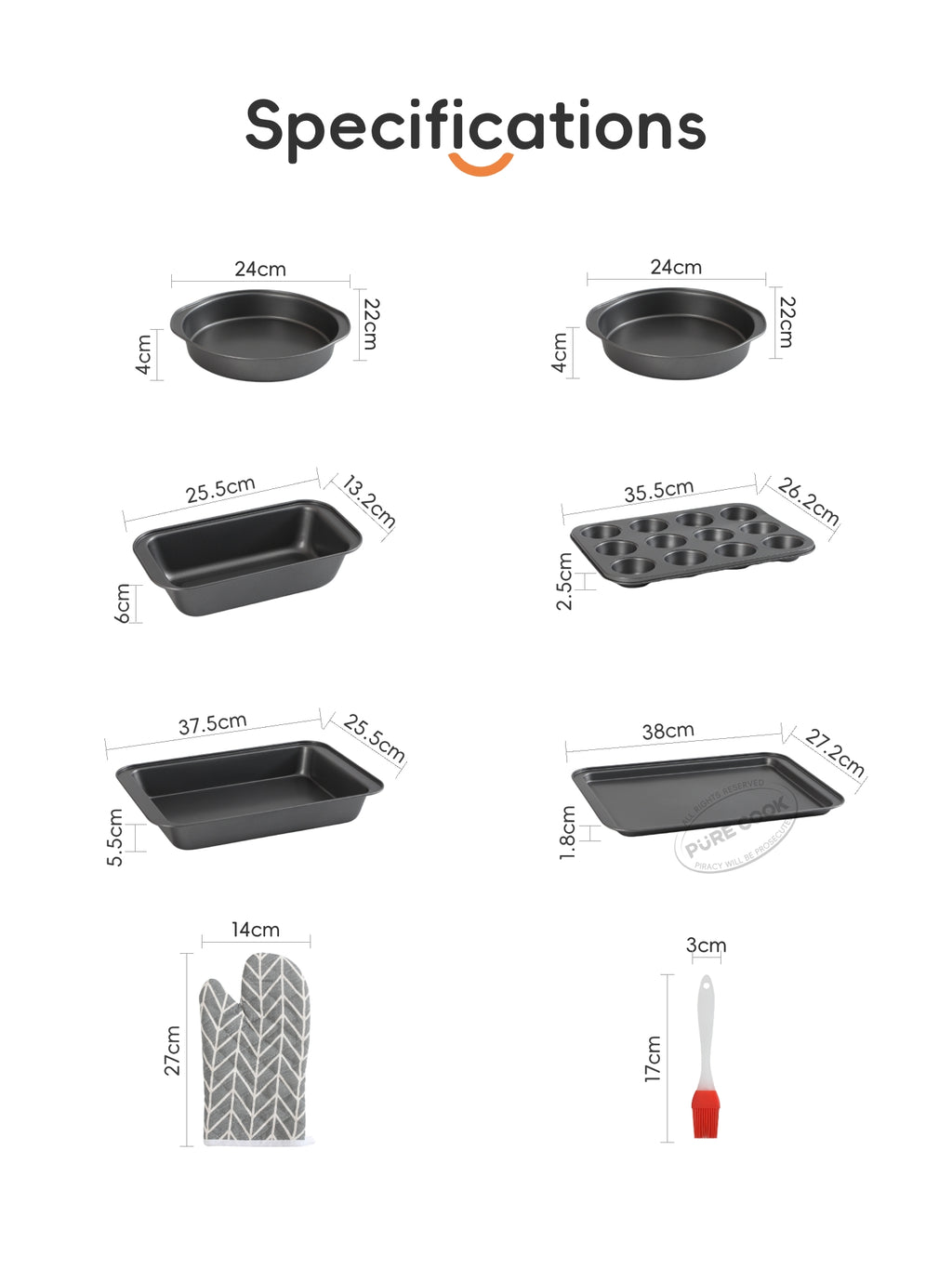 Série de Moules à Gâteau en Acier Carbone PURECOOK | Gris | Ensemble de 8 Moules Carrés Antiadhésifs