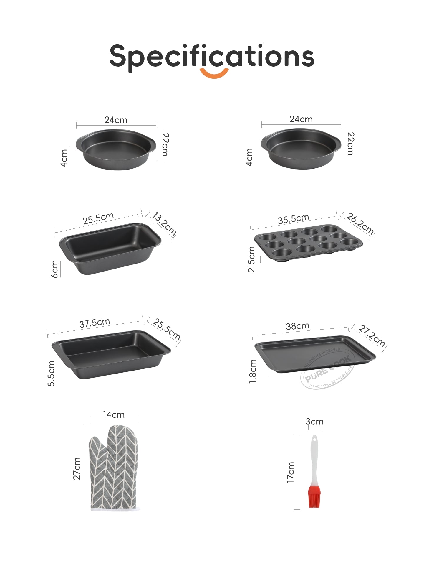 Série de Moules à Gâteau en Acier Carbone PURECOOK | Gris | Ensemble de 8 Moules Carrés Antiadhésifs