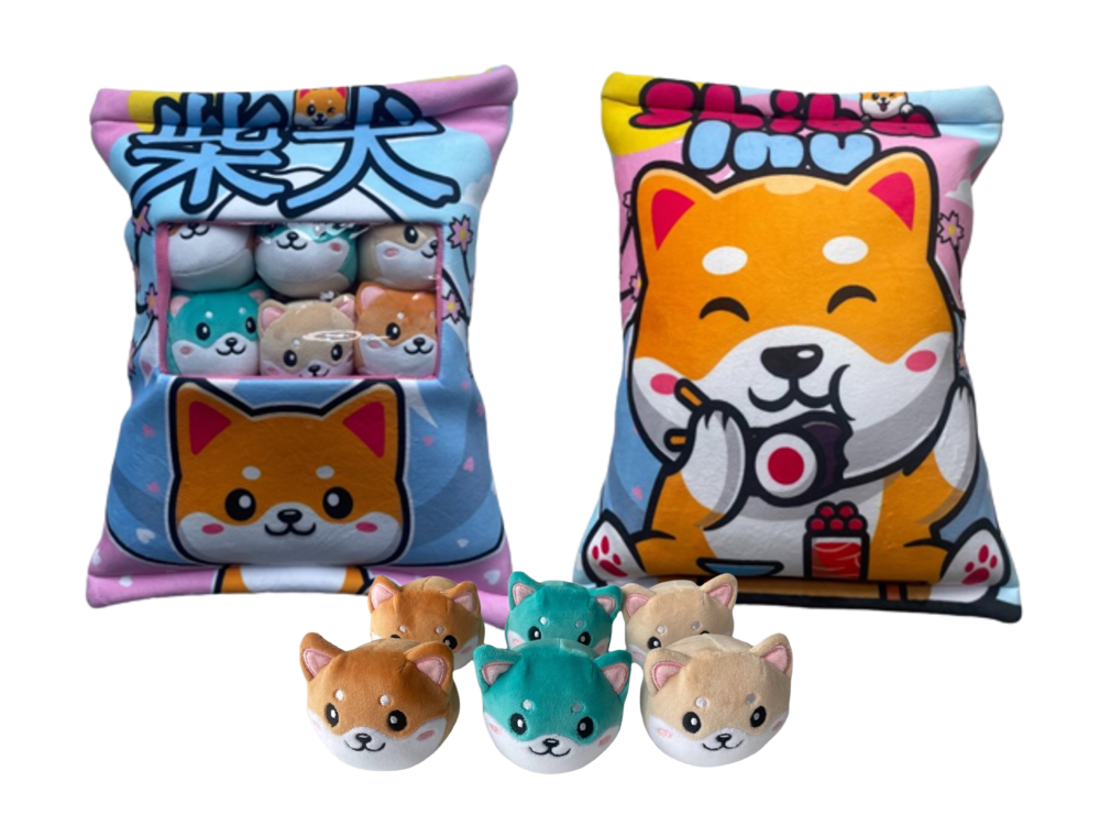 Coussin Kawaii + 6 mini Peluches Shiba Inu