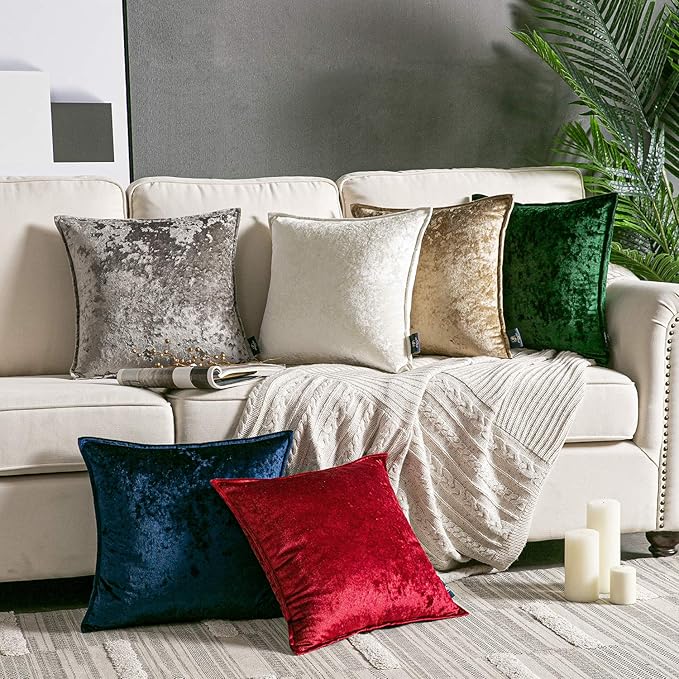 PHANTOSCOPE Housse de Coussin en Velours Gaufré Brillant avec Galon, Carré, 1 Pièce, Marron, 18 x 18 Pouces (45 x 45 cm), pour Canapé, Lit et Chaise