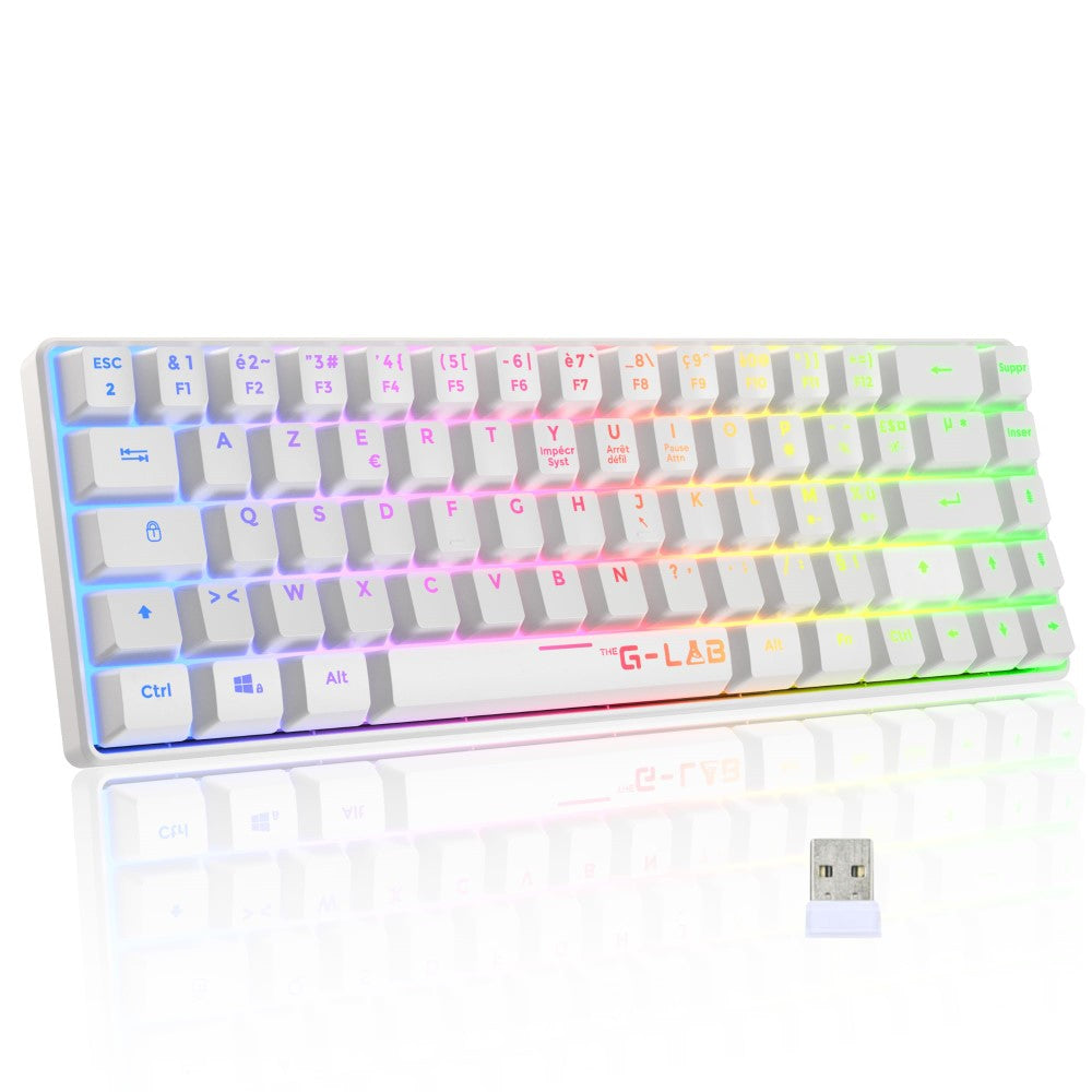 THE G-LAB KEYZ HYDROGEN Clavier Gaming Membrane Sans Fil RGB TKL - AZERTY - Blanc