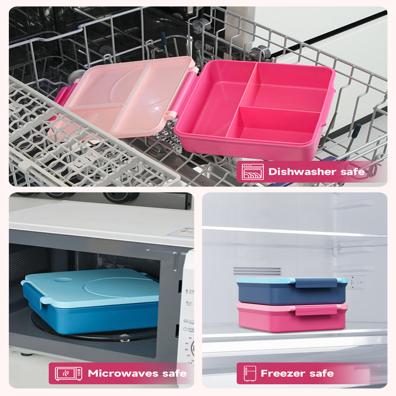 Meoky Boîte repas compartimentée à fermeture unique 54 oz - Rose