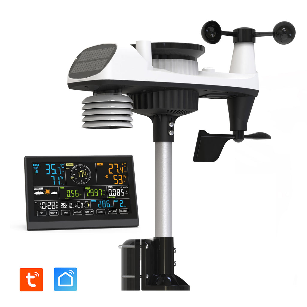 KYF Station météo intelligente solaire 8-en-1 avec surveillance de la qualité de l’air