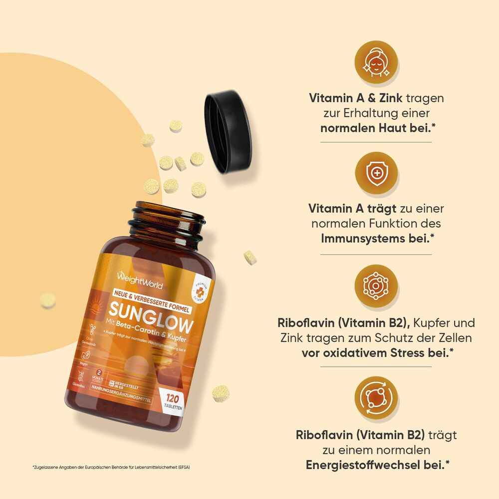 WeightWorld SunGlow Auto-Bronzant & Santé de la Peau 120 Comprimés