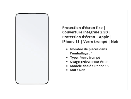 FIXED Verre trempé Full Cover 2,5D pour Apple iPhone 15, noir