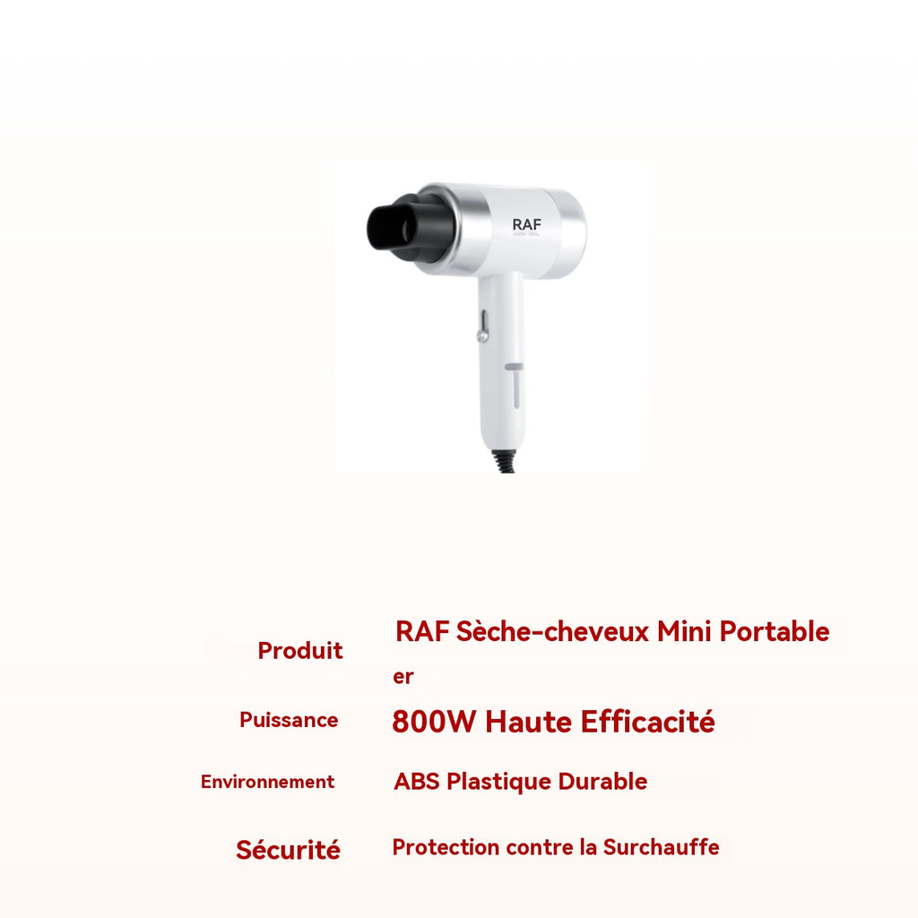 RAF Sèche-cheveux 800 W, séchage rapide 12 000 tr/min, protection contre la surchauffe, ABS, modes de température interchangeables, style salon professionnel pour la maison