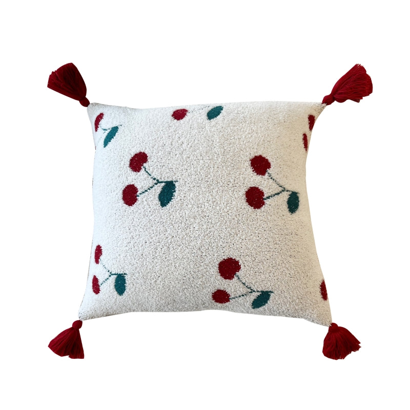 MEROPE, Housse de coussin en tricot acrylique sherpa, 50x50 cm, cerise, 1 pack