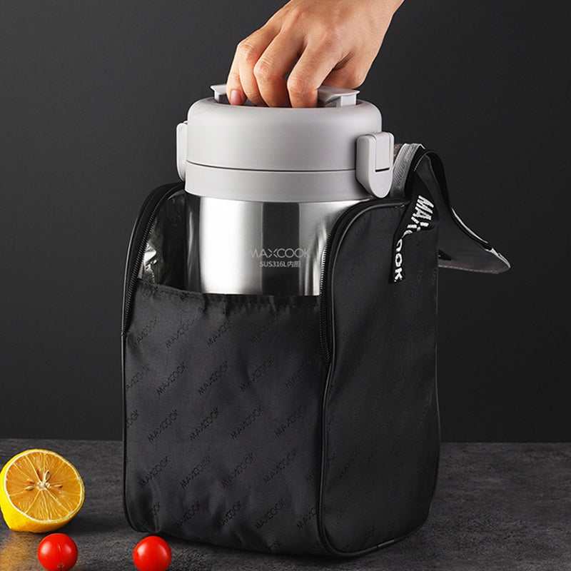Maxcook Pot alimentaire isotherme en acier inoxydable 316 avec sac repas pour aliments chauds Boîte repas isotherme sous vide en acier inoxydable Thermos à soupe étanche Pot alimentaire isotherme à large ouverture 1,5 L MCTG0863