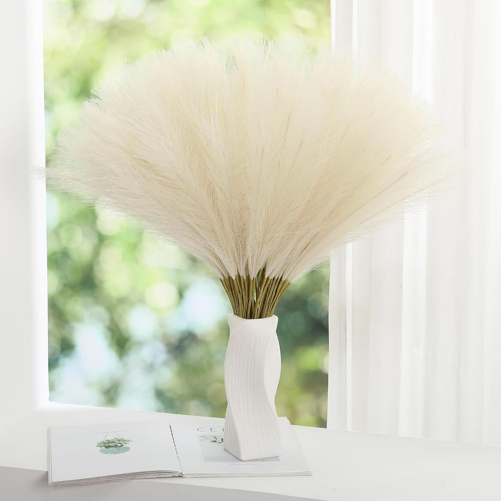 Yuejia 10 pièces 18,89 po / 48 cm Fleurs séchées artificielles, fausses plantes, décorations d’automne, décoration bohème, décoration de maison pour Halloween, Noël, mariages, fêtes, loisirs créatifs, vase, intérieur et extérieur (Beige)