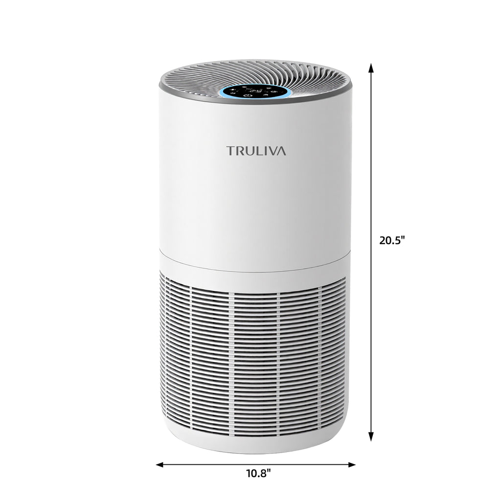 TRULIVA H13 Purificateur d'air HEPA, CADR 450 m³/h, circulation d'air à 360° pour toute la pièce, minuterie 24 h, élimine les odeurs et les squames d'animaux, allergies, PM2.5, fumée, pollen, acariens