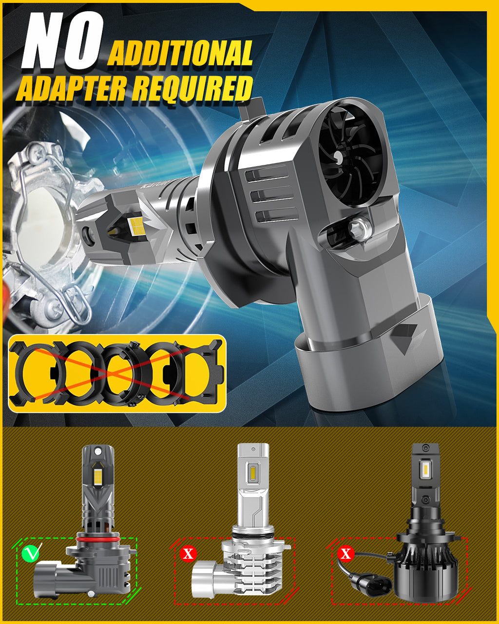 Katur Ampoules de phare LED HB3, 100W 30000 lumens 6000K blanc xénon, ampoules de phare de voiture HB3, taille mini 1:1, branchez et utilisez, ampoules LED HB3 9005, lot de 2