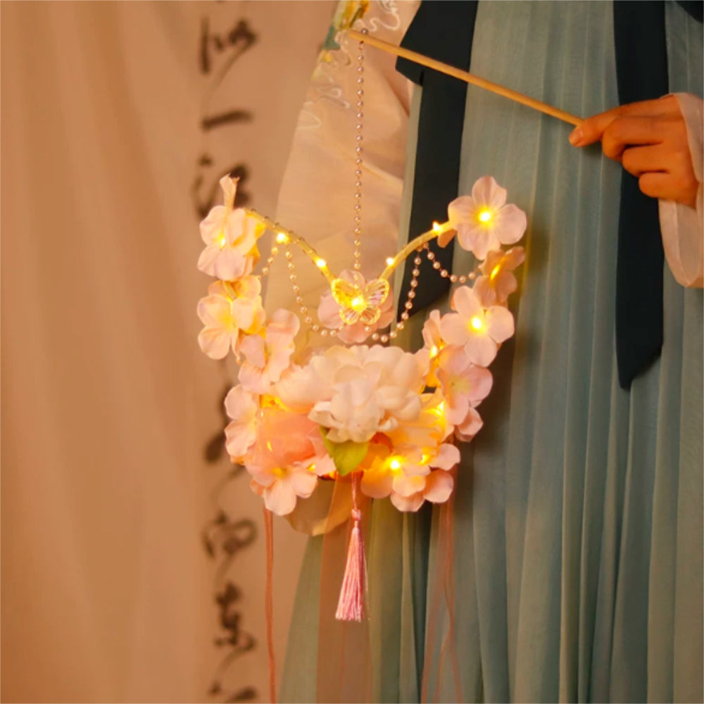 Huacan Lanterne rose, Hanfu style ancien, Lanterne à main, Lanterne lumineuse papillon, Tour de nuit, Accessoire de photographie, Décoration de palais avec lanternes, Accessoires 1 pc