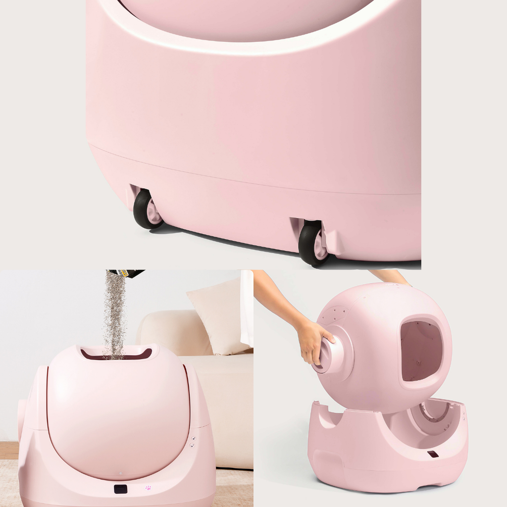 CATLINK Bac à litière pour chat intelligent autonettoyant rose, Protection de sécurité anti-pincement, Système de suivi de santé par IA, Technologie d’identification multi-chats