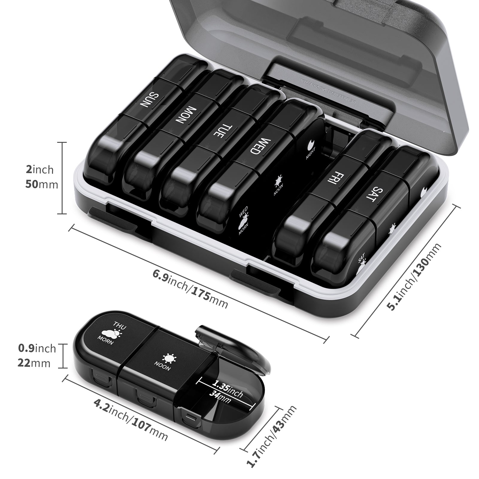 GAONLY Pilulier hebdomadaire 3 prises par jour, Boîte à pilules de voyage portable 7 jours avec grands compartiments, Étui à pilules opaque pour vitamines, médicaments