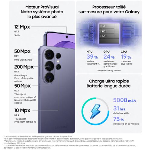 Samsung Galaxy S26 Ultra AI Smartphone 256 Go Violet