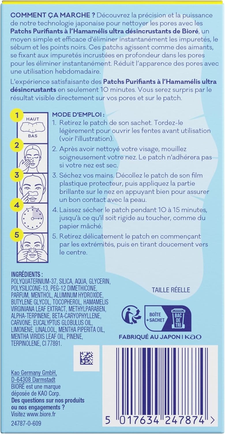 Biore Patchs Ultra Purifiants pour Points Noirs - 6 Pièces