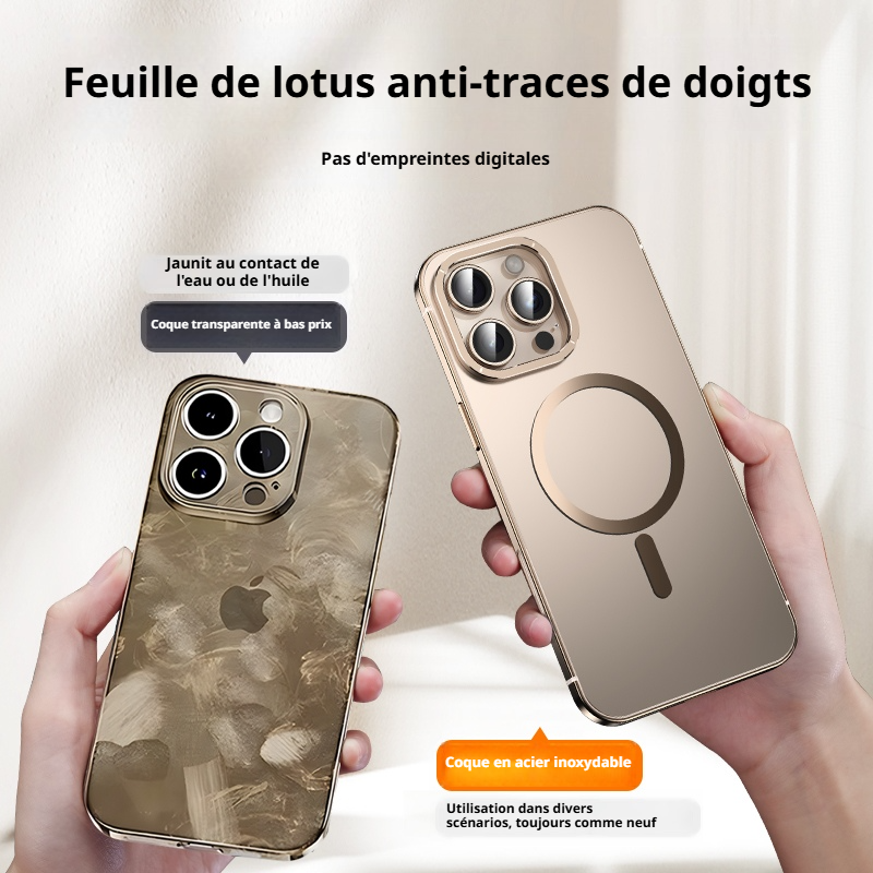 Coque pour iPhone 16 Pro, cadre en alliage, protection antichoc en métal, couleur originale, anneau magnétique MagSafe, noir, 1 pièce