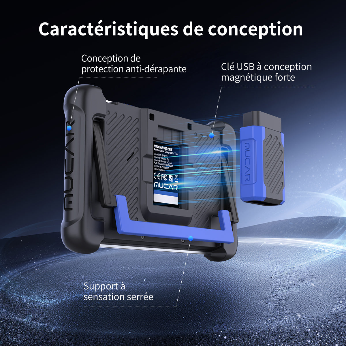 MUCAR 892BT Scanner OBD2 professionnel avec mises à jour gratuites à vie, codage ECU, tests bidirectionnels, CAN-FD & DoIP, diagnostic IA, tablette 8" avec VCI magnétique