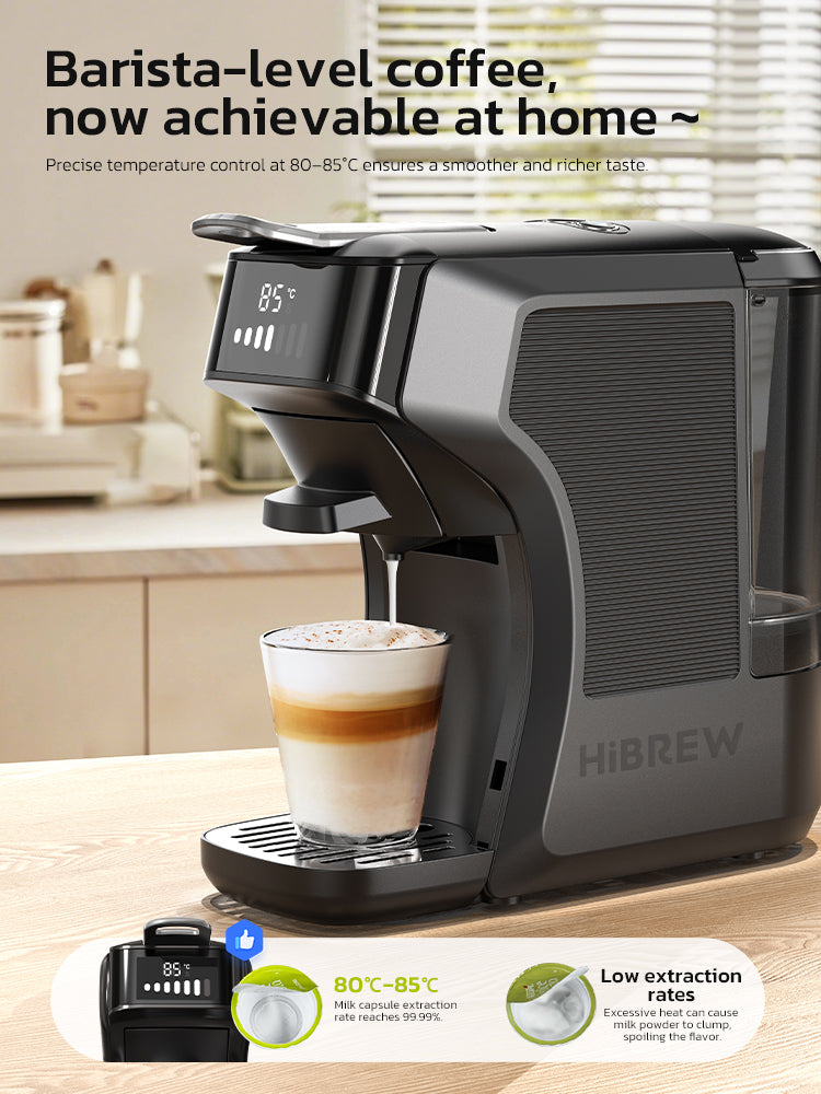 HiBREW H1C Machine à café à capsules 6-en-1, Extraction haute pression 20 bars, Multi-dosettes et café moulu, Réservoir compact, Infusion chaude et froide - Noir