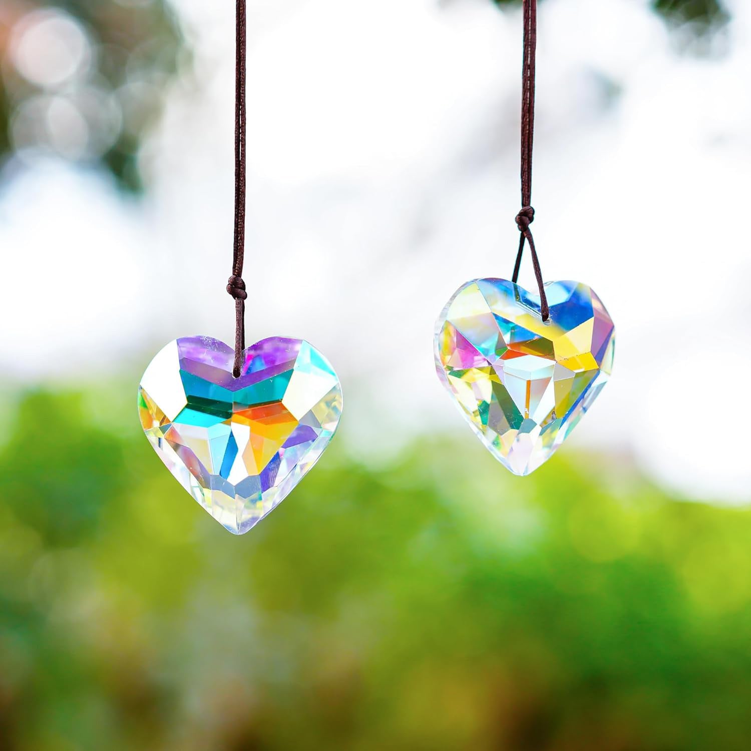 JU7CER 1PC Pendentif Prismatique en Cristal en Forme de Cœur - Décoration Suspendue, Capteur de Lumière Arc-en-Ciel pour Jardin, Mariages et Noël