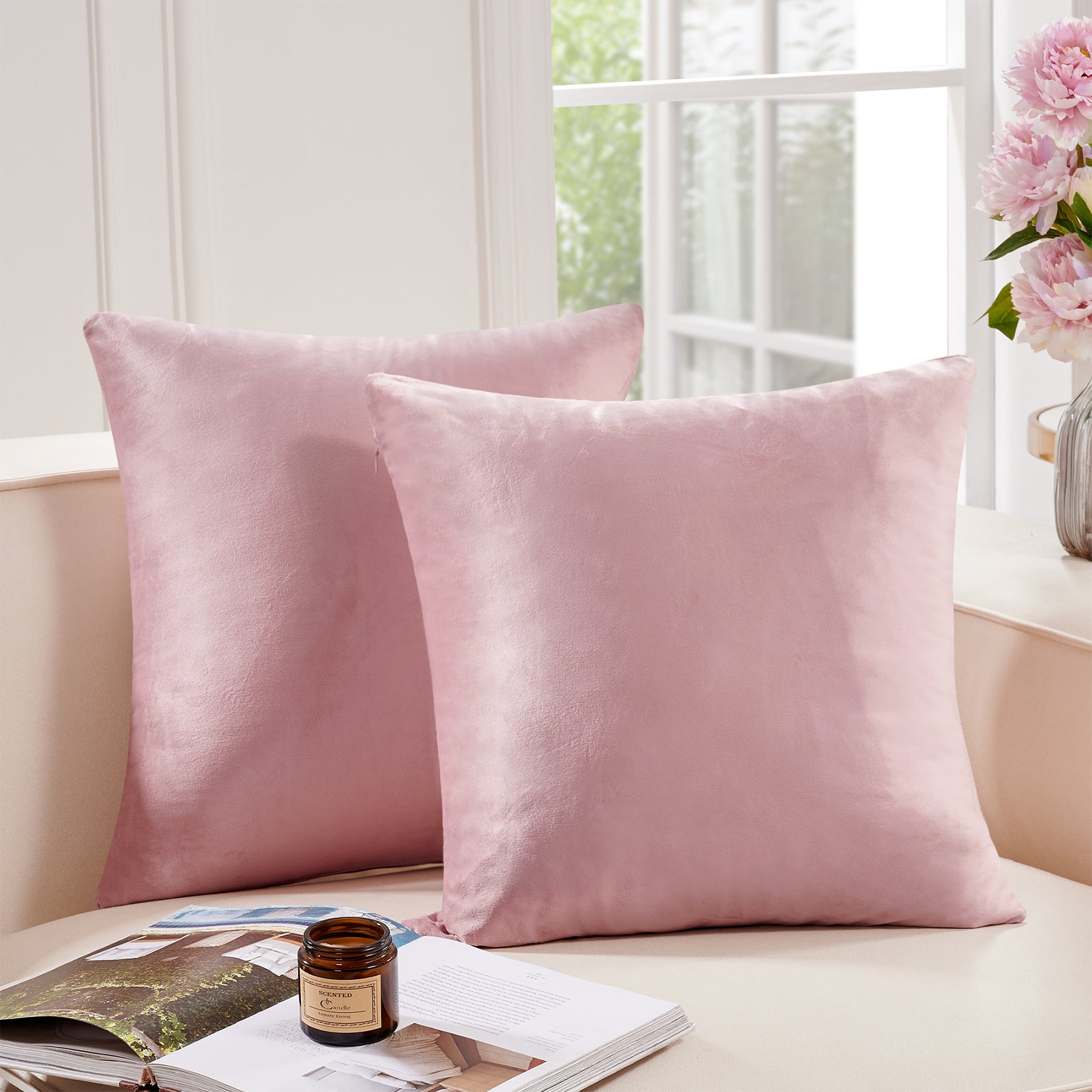 Deconovo housse de coussin en velours néerlandais, coloris rose, 50 x 50 cm, 1 pièce