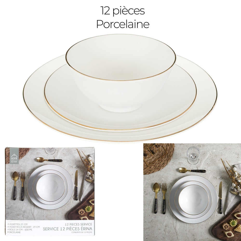 Service vaisselle porcelaine 12pc erina m2