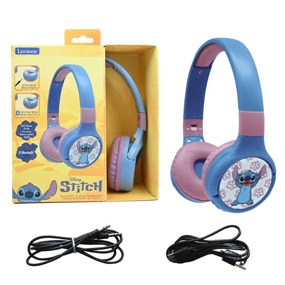 Lexibook Casque 2-en-1 Bluetooth® et Filaire confortable et pliable avec limitation de son design Stitch