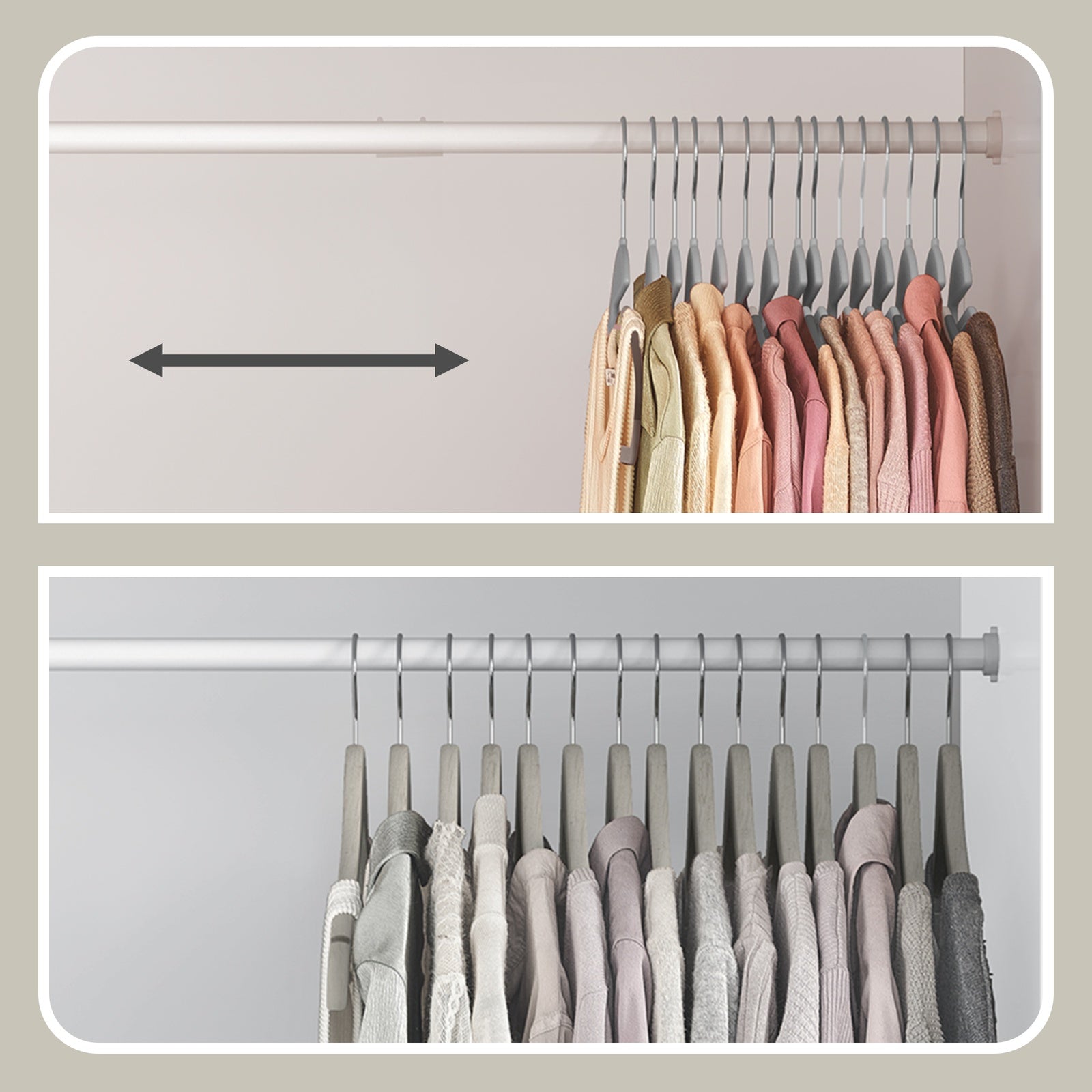 JOYFURNOS Lot de 50 cintres, cintres en plastique peu encombrants avec crochet pivotant à 360°, pour armoire, en forme de S, robustes, gris