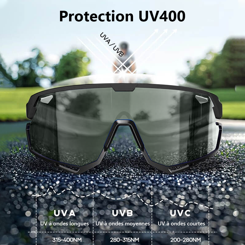 Revoray Lunettes de Cyclisme — Verre Monobloc en PC Haute Définition et Antichoc, Monture Légère en TR90, Protection UV400, Design Aérodynamique, Lunettes de Soleil de Cyclisme Professionnel, X3-noir
