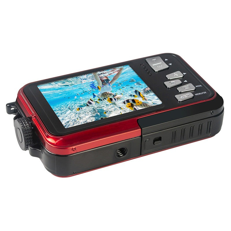 AgfaPhoto Appareil photo numérique compact étanche 24 MP, Zoom numérique 16x, Double écran (Rouge)
