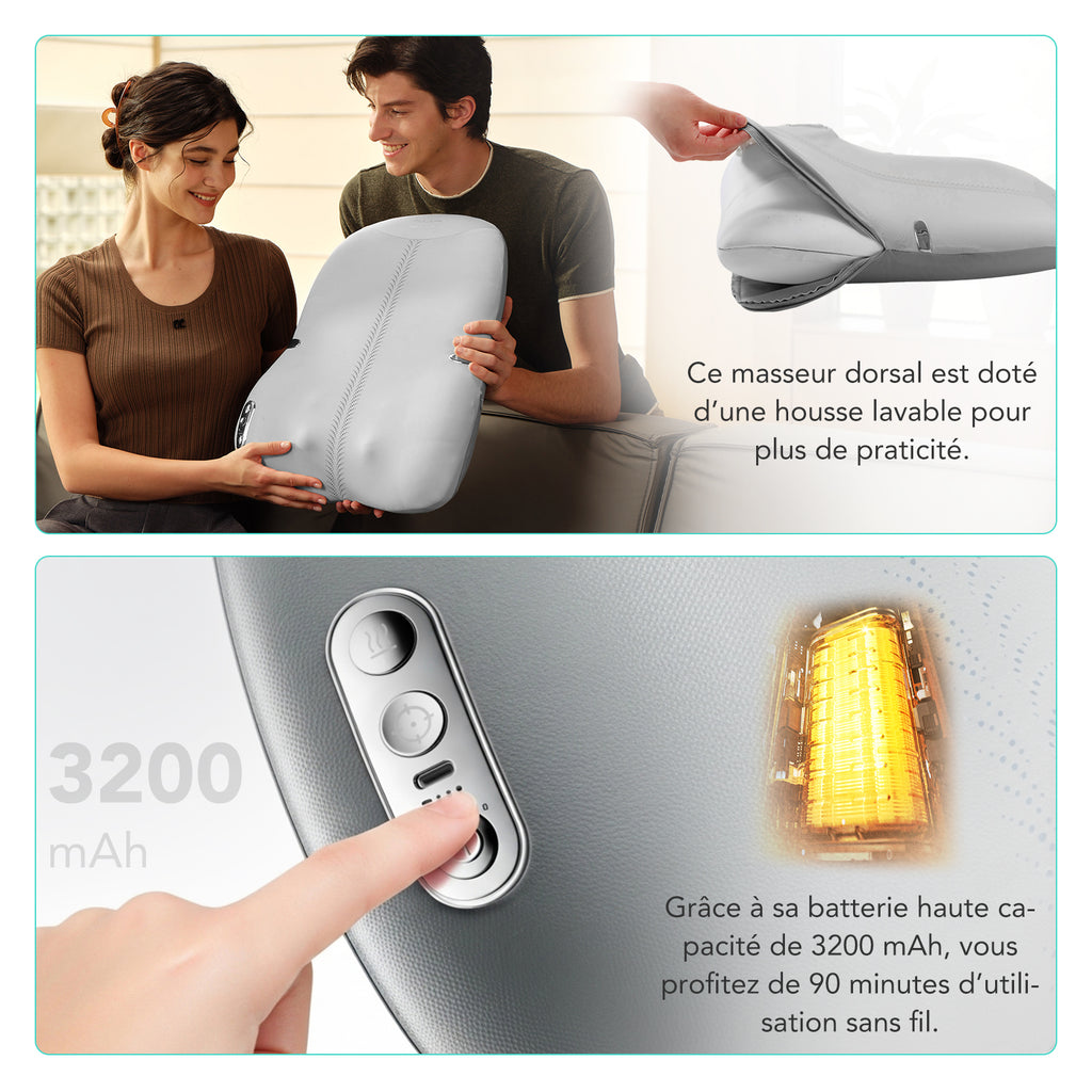 SKG TS700 Support lombaire de massage, Tête de massage 4D, Massage sur rail, Pour bureau et domicile, Cadeau pour l'être aimé