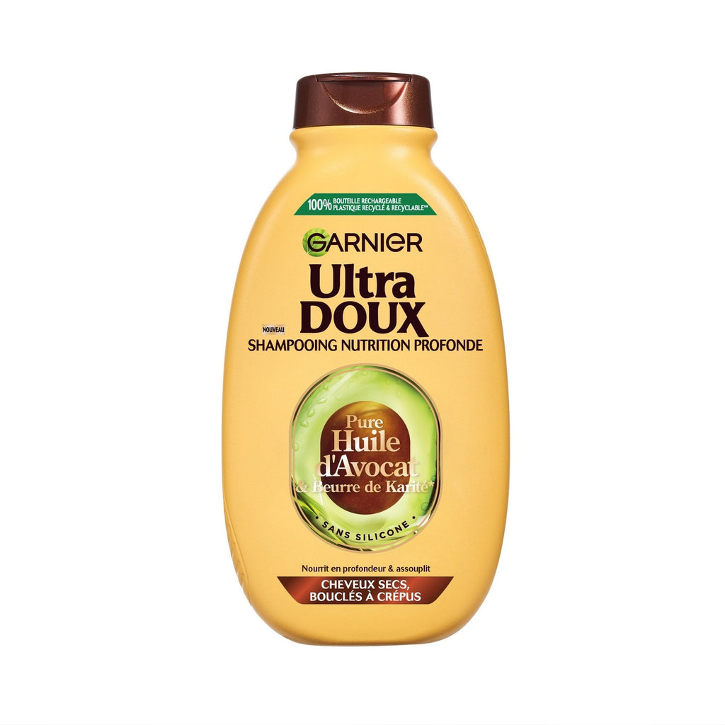 ULTRA DOUX Shampooing Nutrition Intense pour Cheveux Bouclés et Frisés à l'Huile d'Avocat et au Beurre de Karité - 300 ml