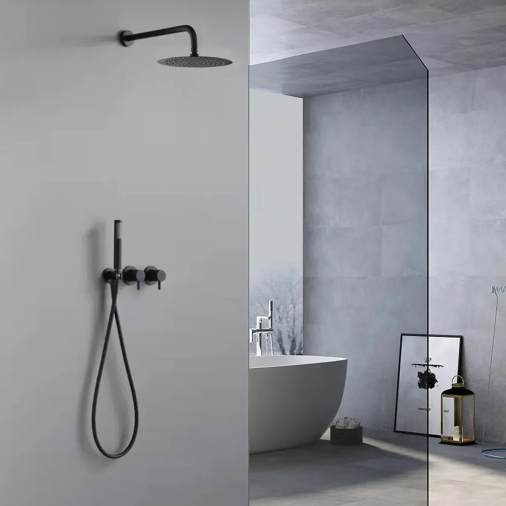 Homary Ensemble de douche mural rond noir 250 mm 2 fonctions avec douchette