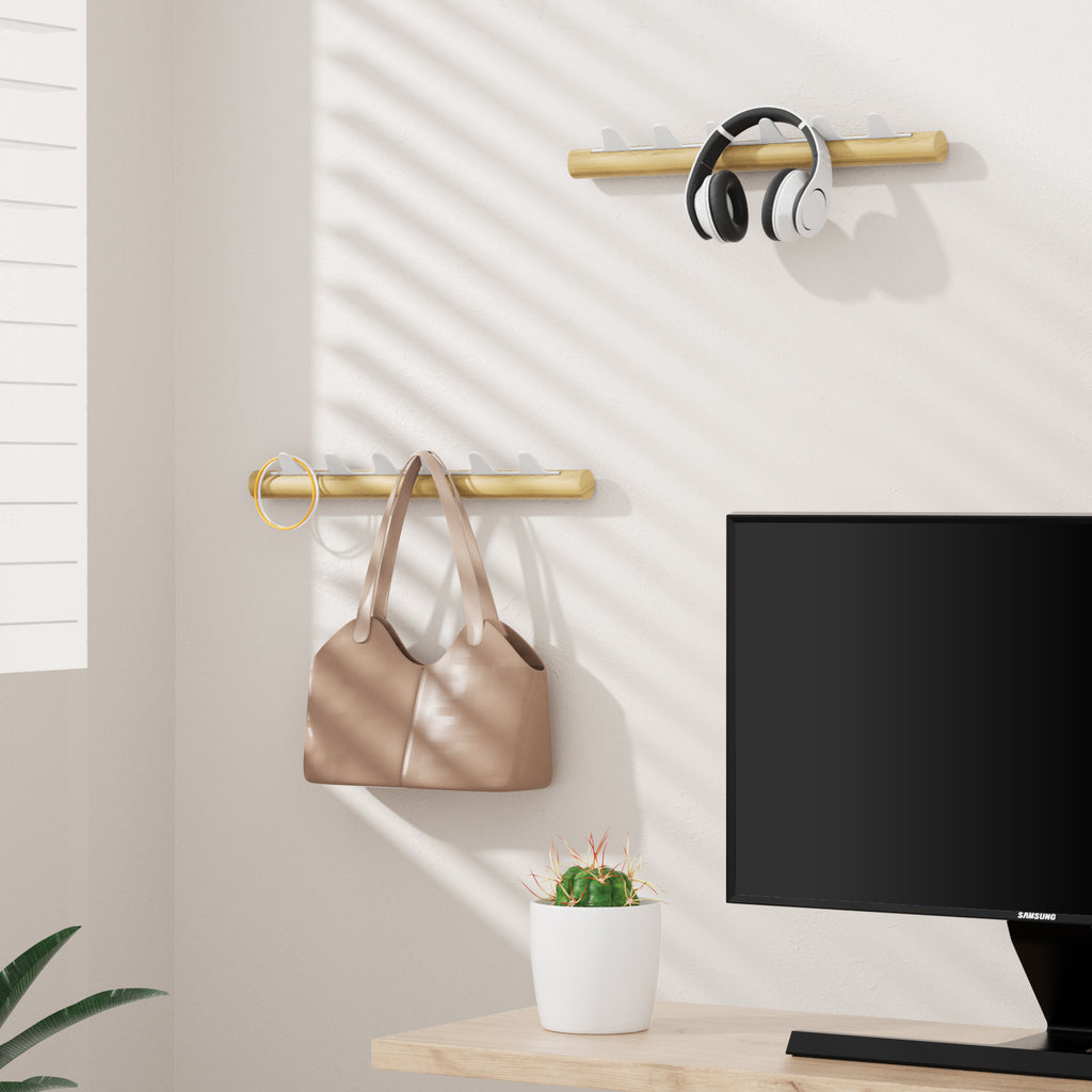 kapanou Porte-manteau mural avec 6 crochets, patère en bois rustique avec crochets en métal robustes pour serviettes, chapeaux, sac à dos, cintres, porte, salle de bain, chambre, entrée (Marron bois / Blanc), Promotion du Nouvel An, meilleures idées