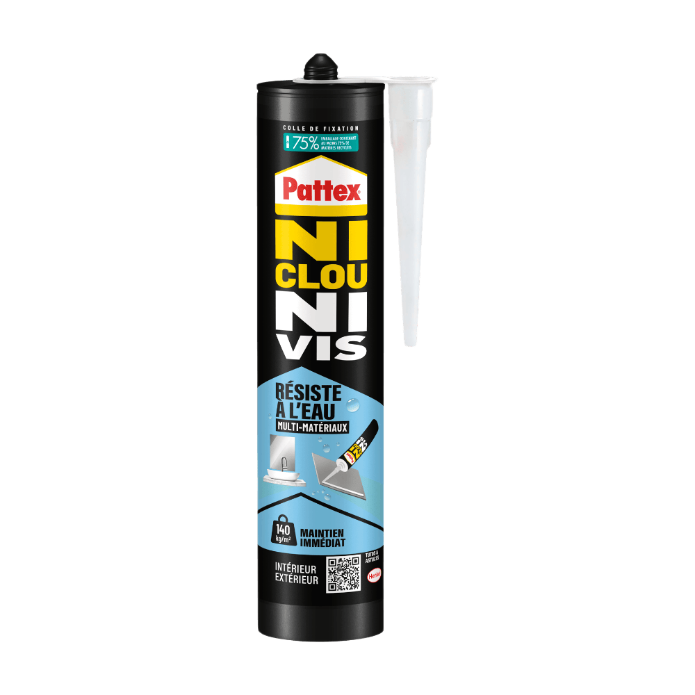 Henkel Pattex | Colle Ni Clou Ni Vis Résiste à l'Eau (cartouche de 450 g) – Colle de fixation pour intérieur & extérieur – Mastic blanc maintien immédiat, résistant à l’eau