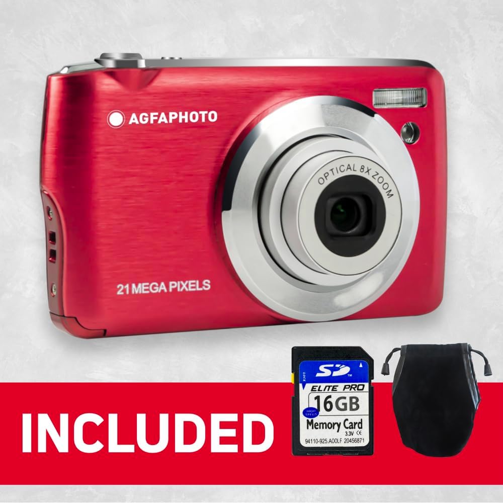 AgfaPhoto Appareil photo numérique compact 21 MP avec zoom optique 8x - Rouge