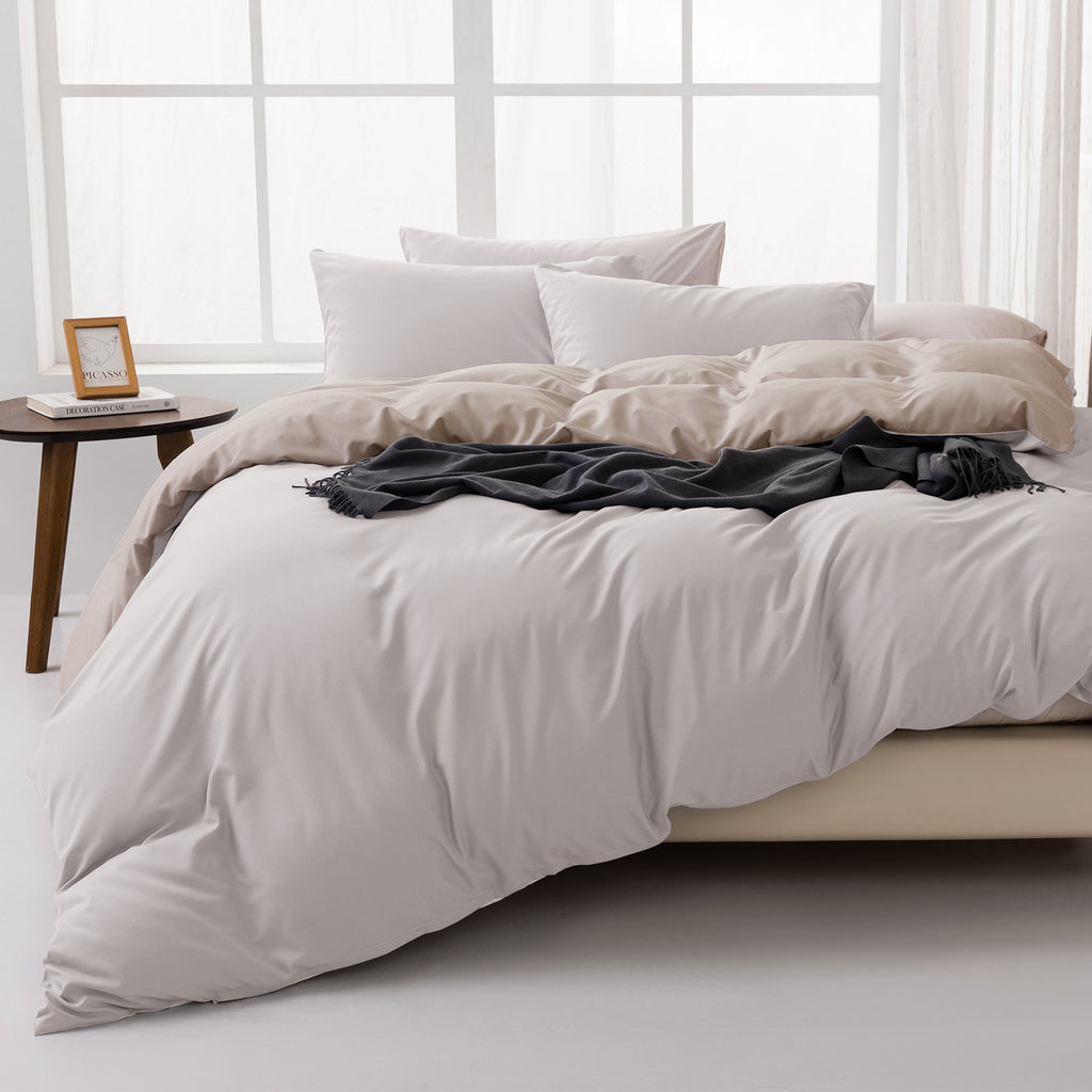 MENDALE Parure de housse de couette - Parure de lit haut de gamme - Housse de couette 200 x 200 cm avec taie d’oreiller 80 x 80 cm - Microfibre brossée douce - Blanc cassé et kaki