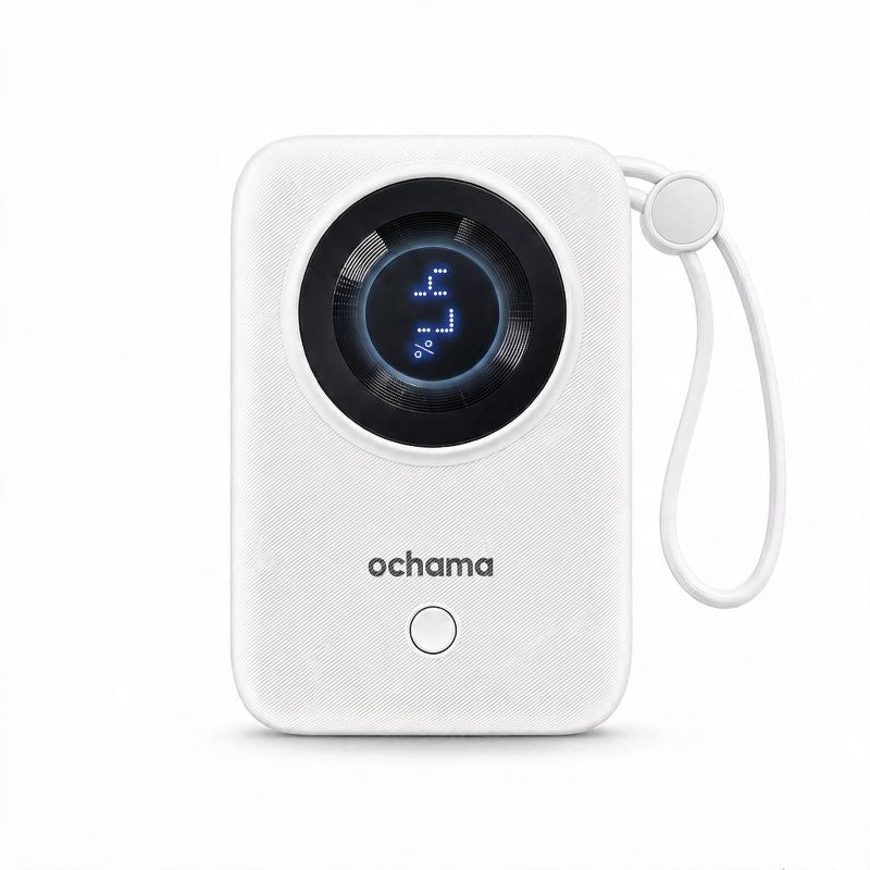 ochama Batterie Externe 10.000mAh, Charge Rapide 22,5W avec Double Câbles Intégrés, Affichage LED, Chargeur Portable Compact, Lightning/USB-C/USB-A, Compatible avec Apple