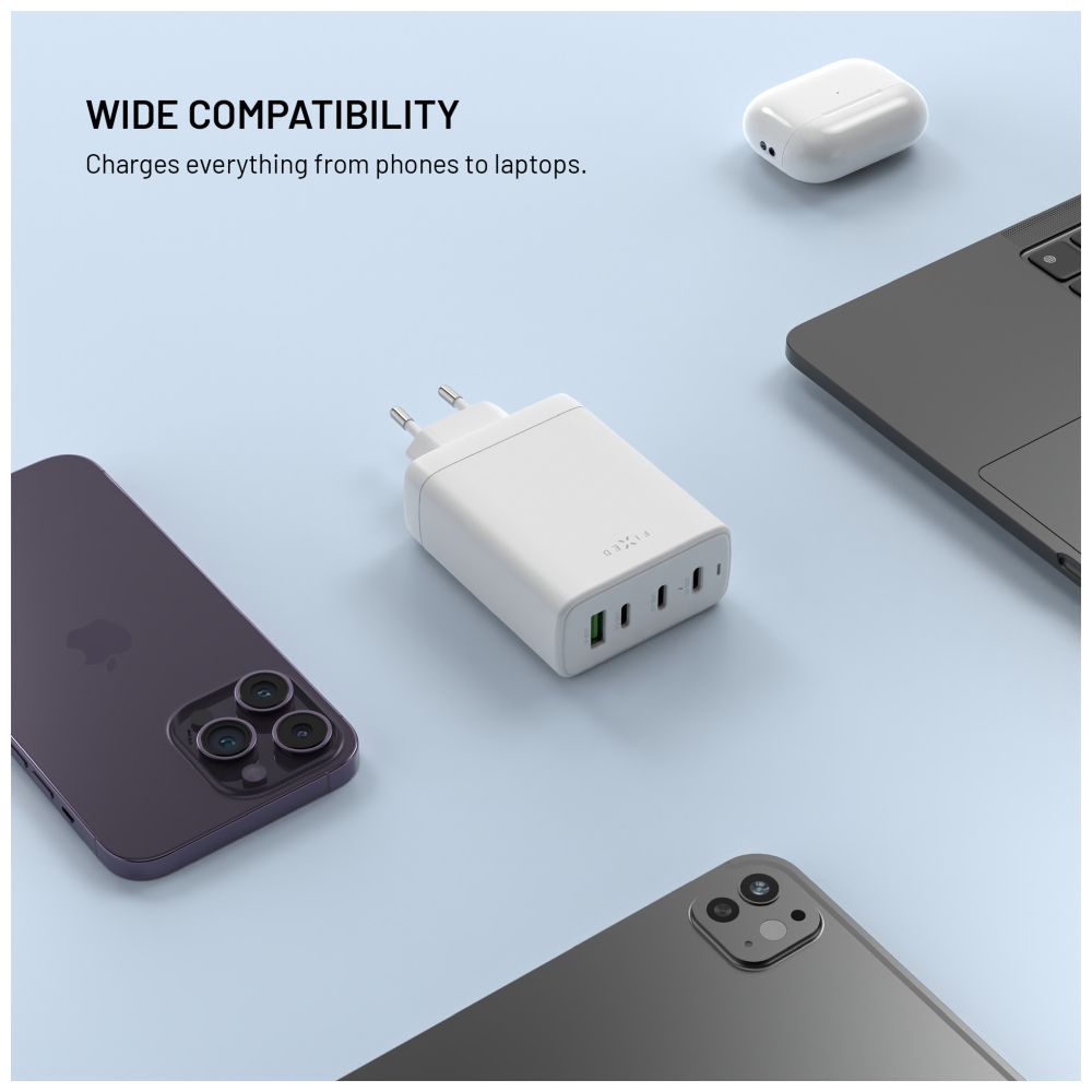 FIXED Chargeur de voyage GaN 3xUSB-C/USB 120W - Blanc