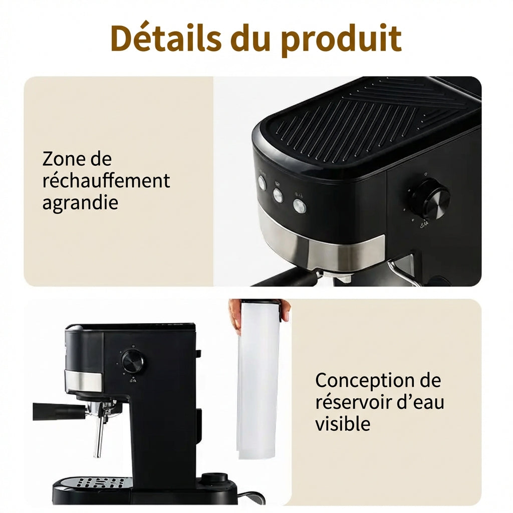 ochama Machine À Espresso Semi‑Automatique À Pression, Extraction Espresso 15Bar, Puissant Mousseur À Lait Vapeur, Fonction Réchauffage Des Tasses, Réservoir D’eau Grande Capacité 1,2L