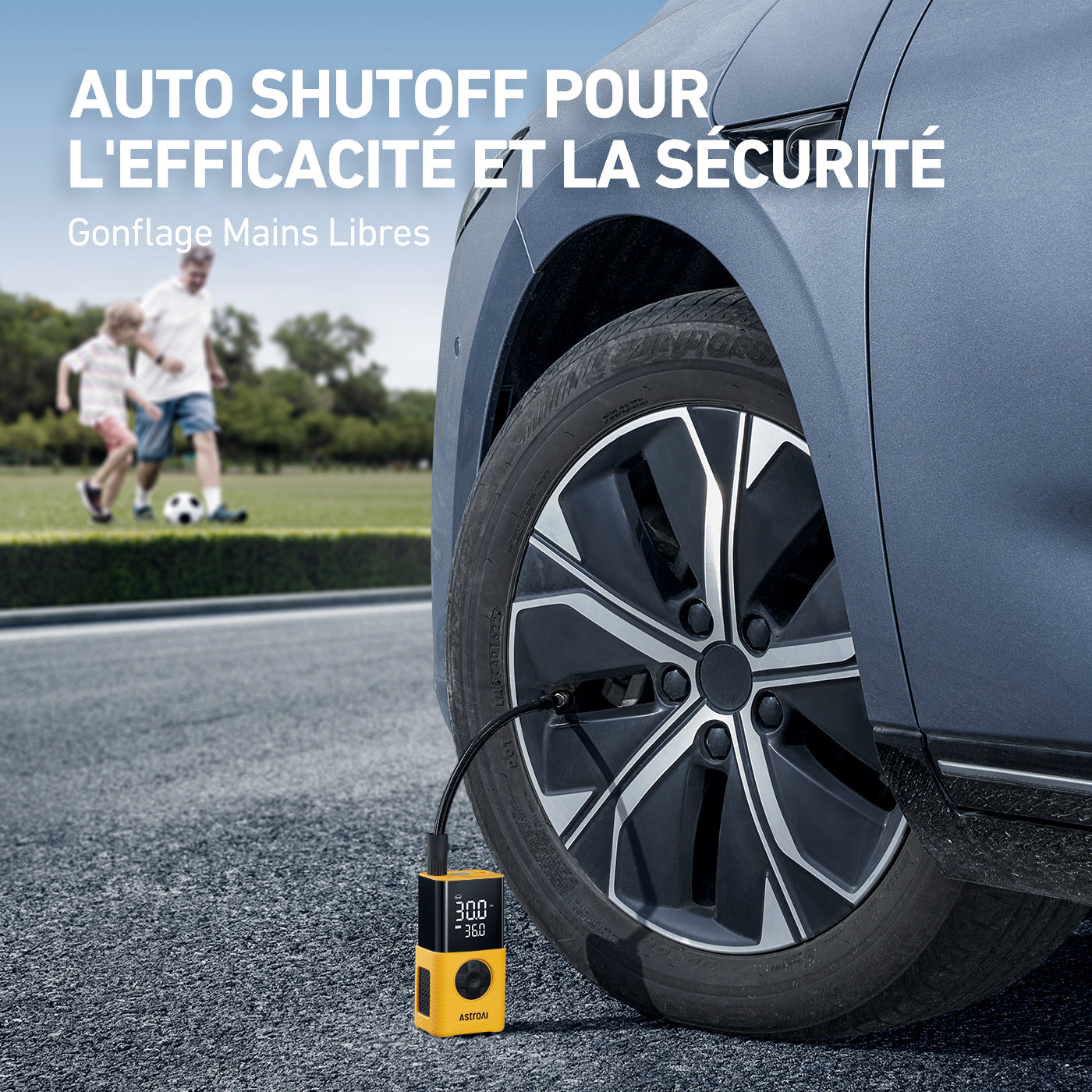 AstroAI L7S Pompe à pneu portable, compresseur d’air sans fil pour vélo, écran numérique à double affichage, pompe à pneu pour voiture 150 PSI, lumières LED