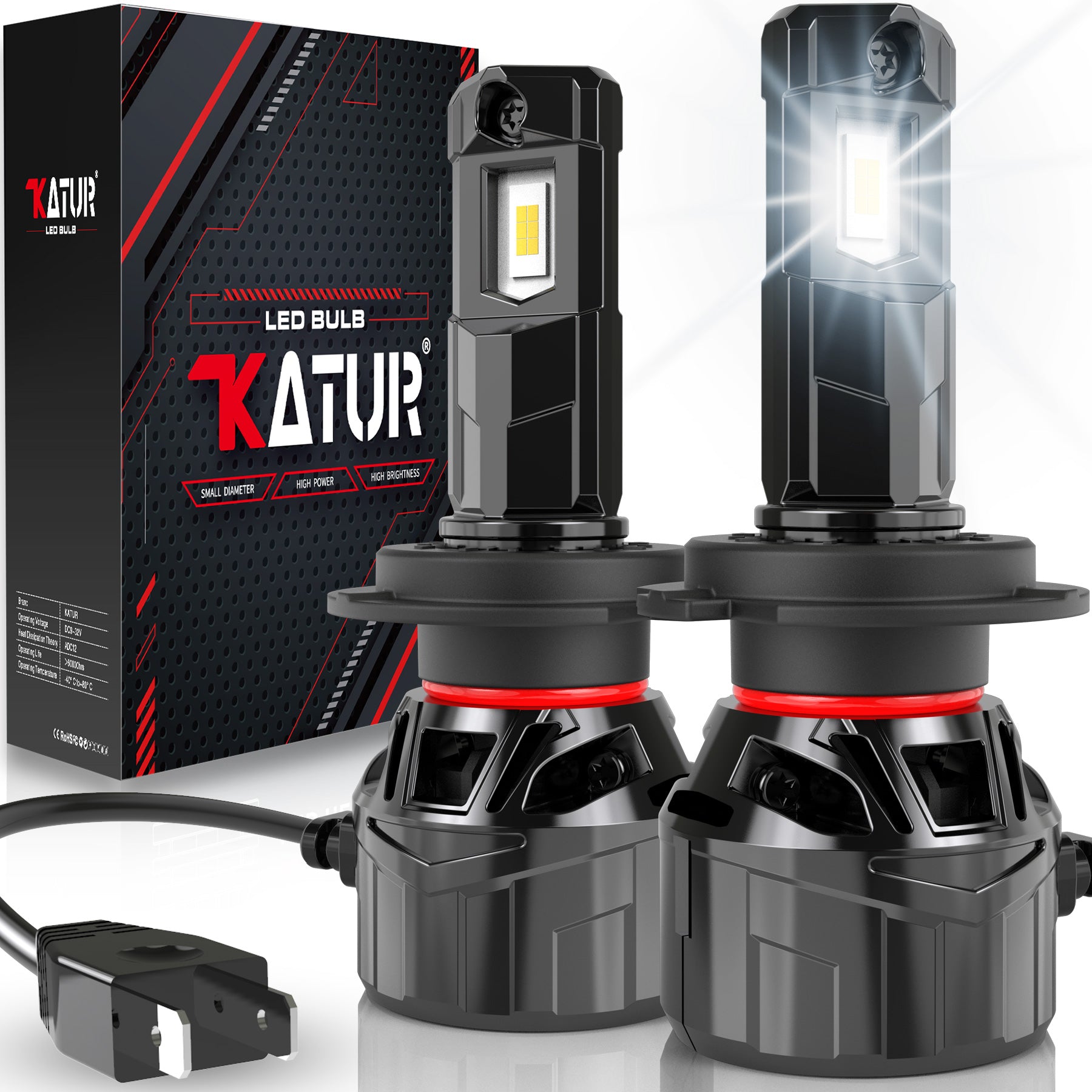Katur Ampoule LED pour phare H7 120 W 30000 lm, Ampoule LED H7 6000 K Blanc xénon Prête à l’emploi Taille mini 1:1 Système de refroidissement haute efficacité Ampoules pour phares H7, Lot de 2