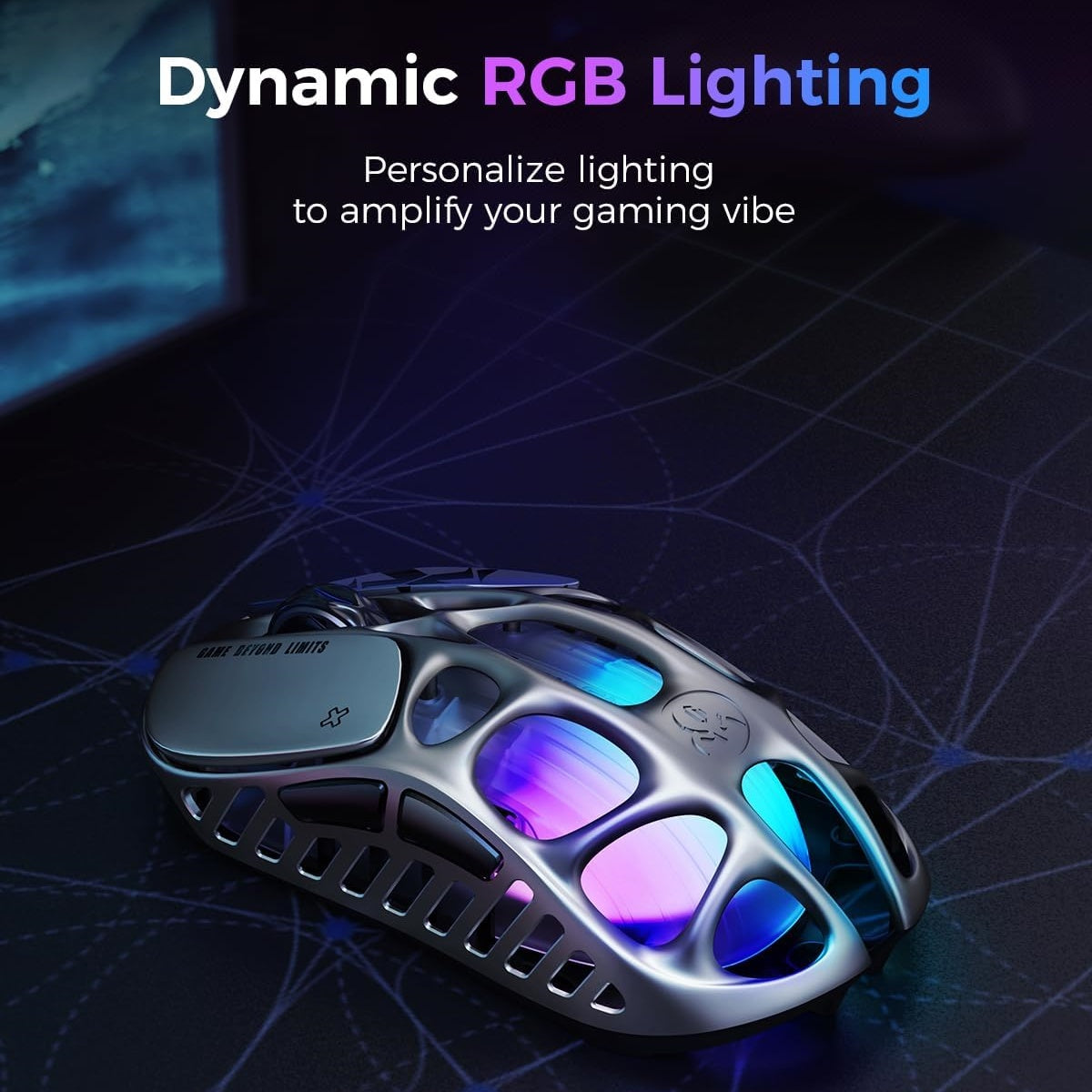 Souris de jeu sans fil GravaStar Mercury X Pro 49 g, Dongle 8K, Capteur PAW 3950 32 000 DPI, Taux d'interrogation 8 000 Hz, Alliage de magnésium, Design creux, Éclairage RGB