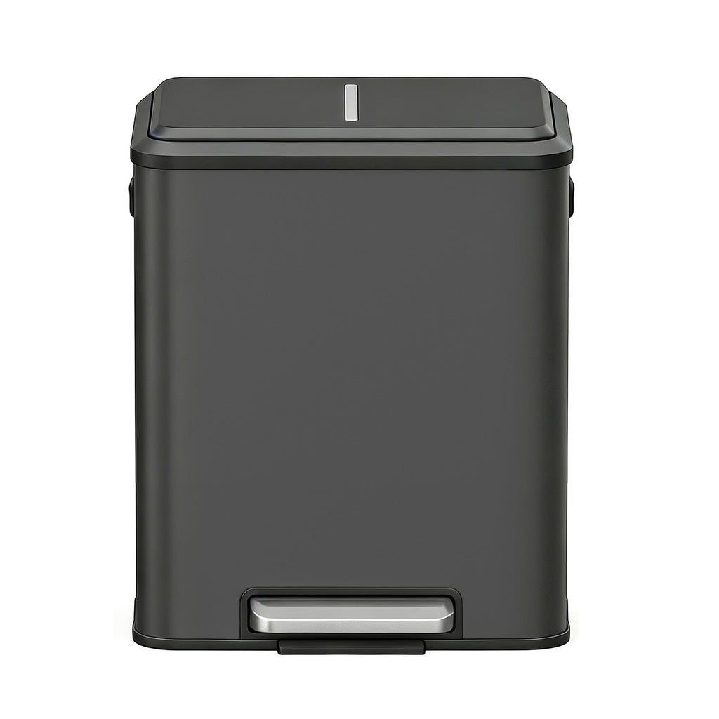 JOYFURNOS Poubelle de cuisine à 2 compartiments avec couvercle à fermeture douce, poubelle de recyclage en acier avec seaux intérieurs et pédale large, noir