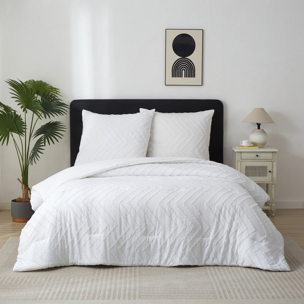 MEEALLHOME Parure de lit à motifs tuftés blanc - 1 housse 260 x 240 cm et 2 taies 65 x 65 cm
