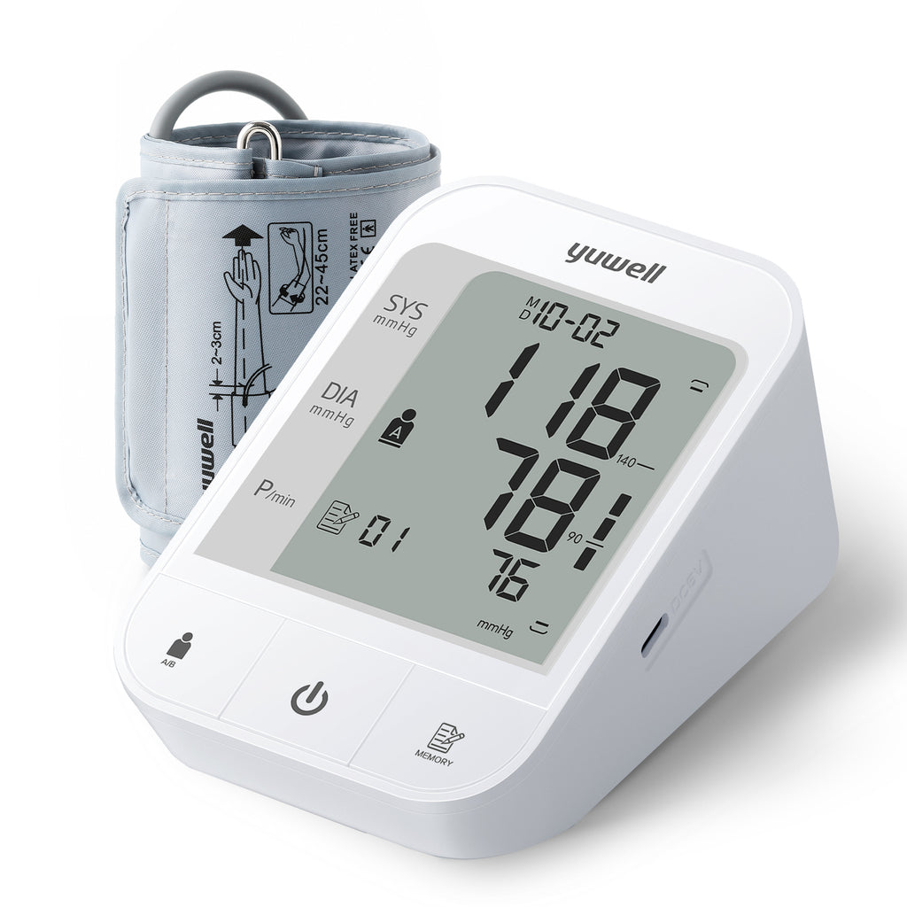 yuwell Tensiomètre, brassard extra-large pour le bras, tensiomètre numérique à usage domestique, tensiomètre à bras avec grand écran, double option d'alimentation